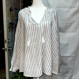 Old Navy Summer Gray and White Striped Shirt Size XL